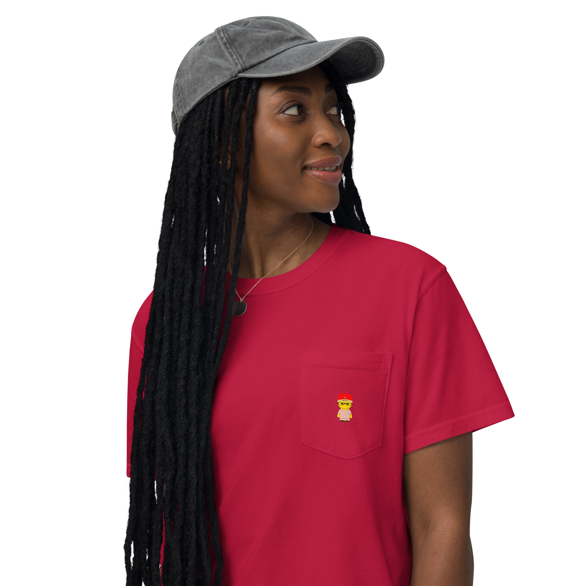 T-shirt teinté avec poche unisexe (CHECAR-LOGCAP-BEIRED2)